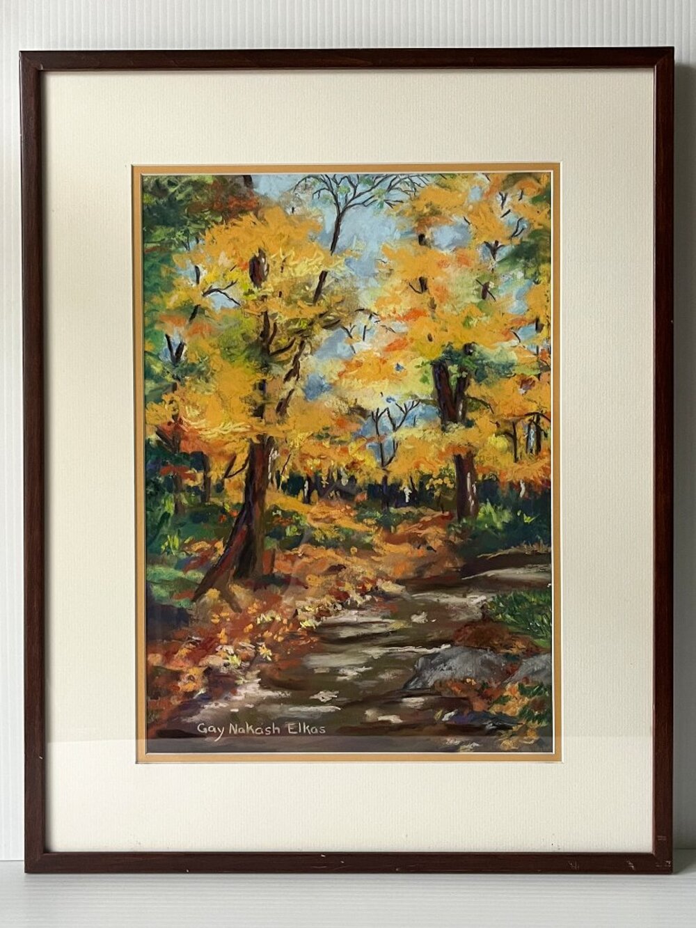 Gay Nakash Elkas Original Autumn Forest Pastel Painting Signed Framed 23"